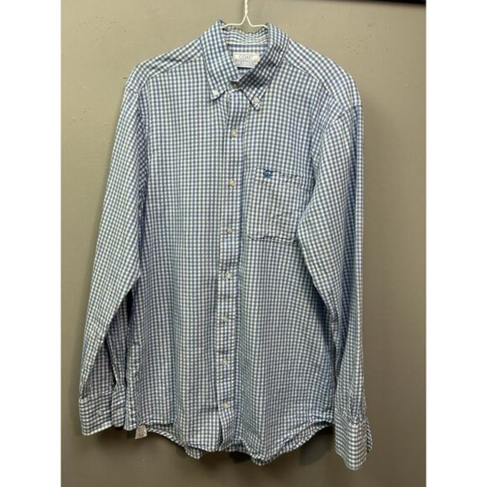 Coast Boardwalk Shirt Mens Medium Light Blue White Gingham Button Down Preppy‎